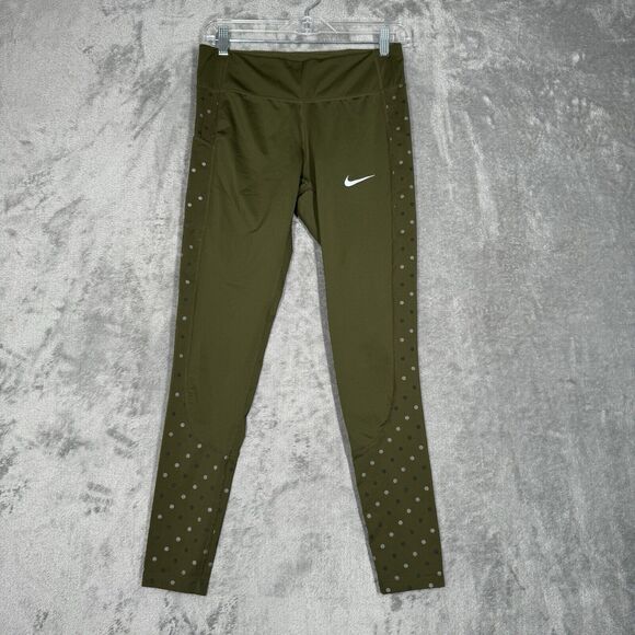 Nike Pants Womens Medium Olive Green Polka Dot Power Racer Flash Running Tights - Picture 2 of 9